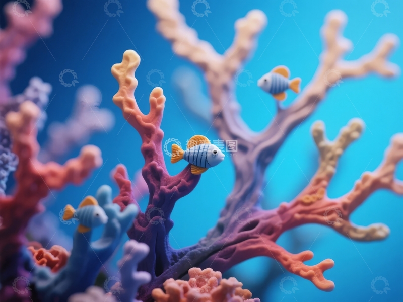 高清大图下载【趣麦麦图】色彩斑斓的珊瑚礁中游动的小鱼