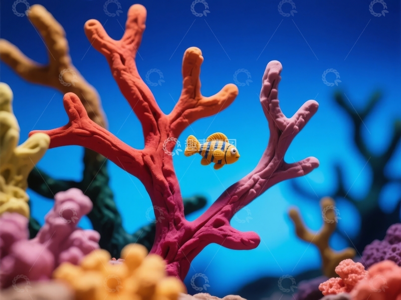 高清大图下载【趣麦麦图】色彩斑斓的珊瑚礁中游动的小丑鱼