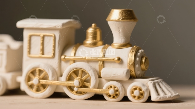 高清大图下载【趣麦麦图】白色陶瓷复古火车模型细节特写