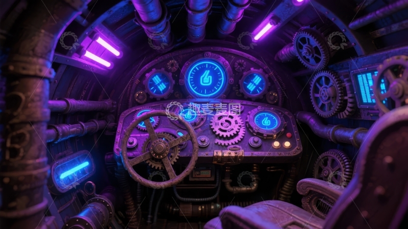 高清大图下载【趣麦麦图】科幻风格驾驶舱内部视角充满未来科技感