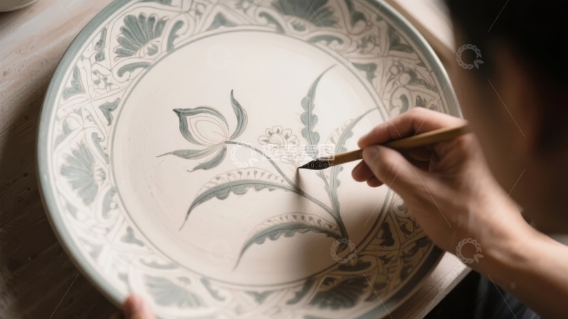 高清大图下载【趣麦麦图】手绘陶瓷盘上的花卉图案创作过程