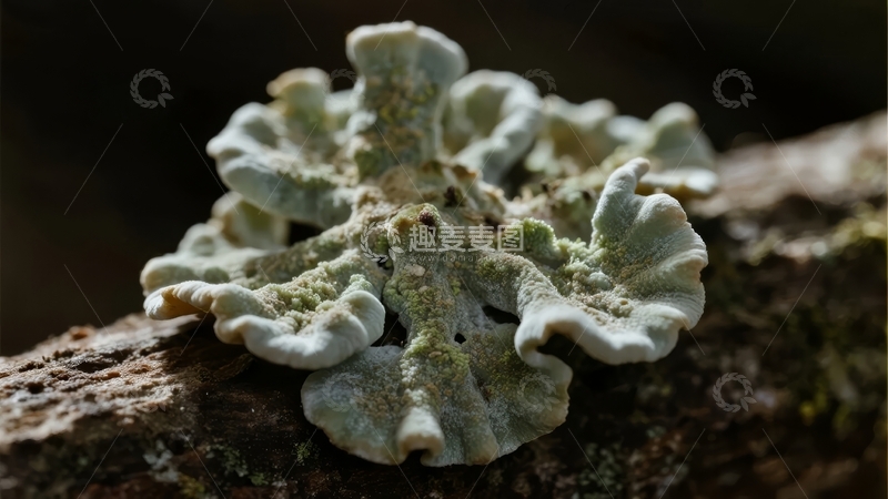 高清大图下载【趣麦麦图】树干上的白色多褶真菌特写