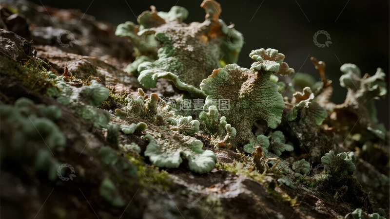 高清大图下载【趣麦麦图】树皮上生长的绿色地衣特写