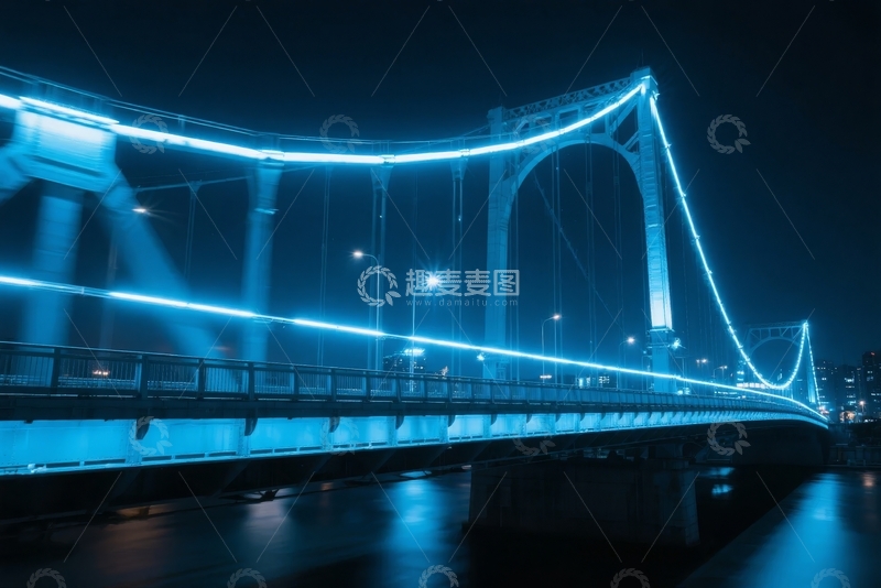 高清大图下载【趣麦麦图】夜晚灯光璀璨的桥梁横跨水面