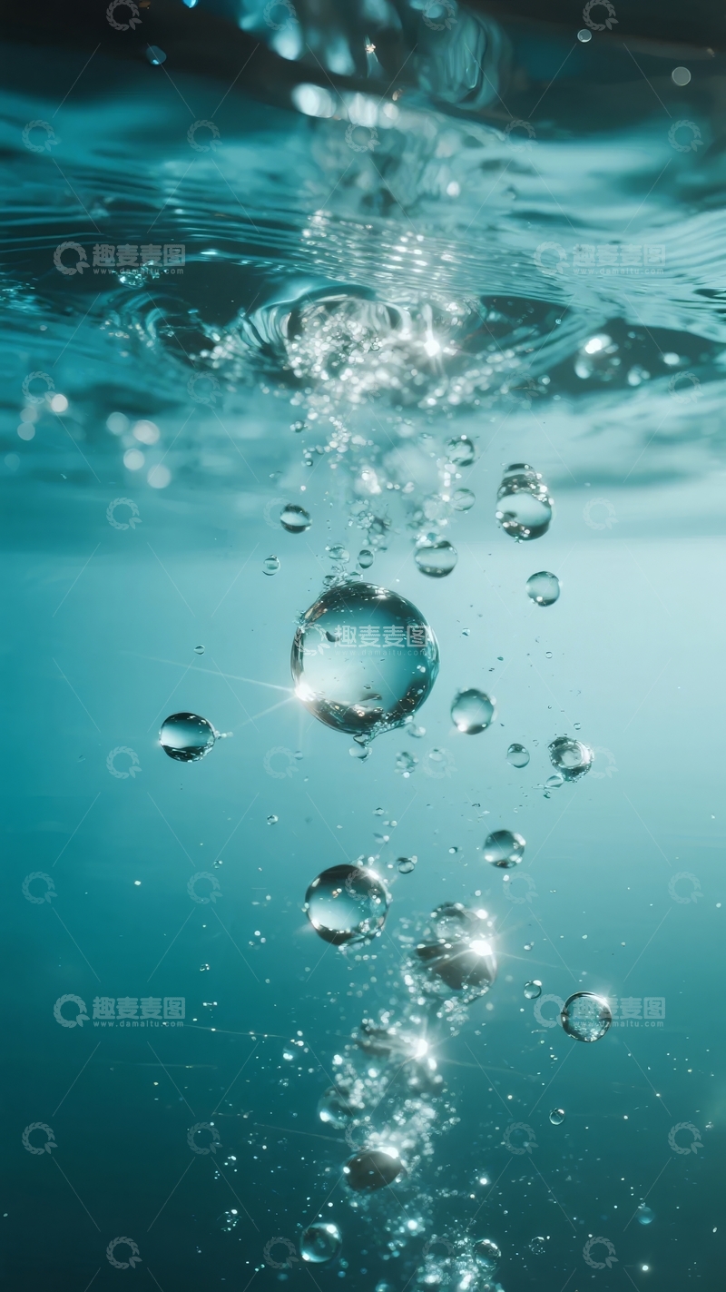高清大图下载【趣麦麦图】水下气泡上升光影交错的宁静瞬间