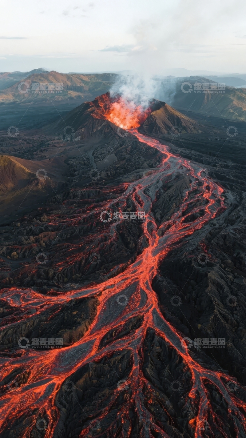 高清大图下载【趣麦麦图】火山喷发熔岩流景观
