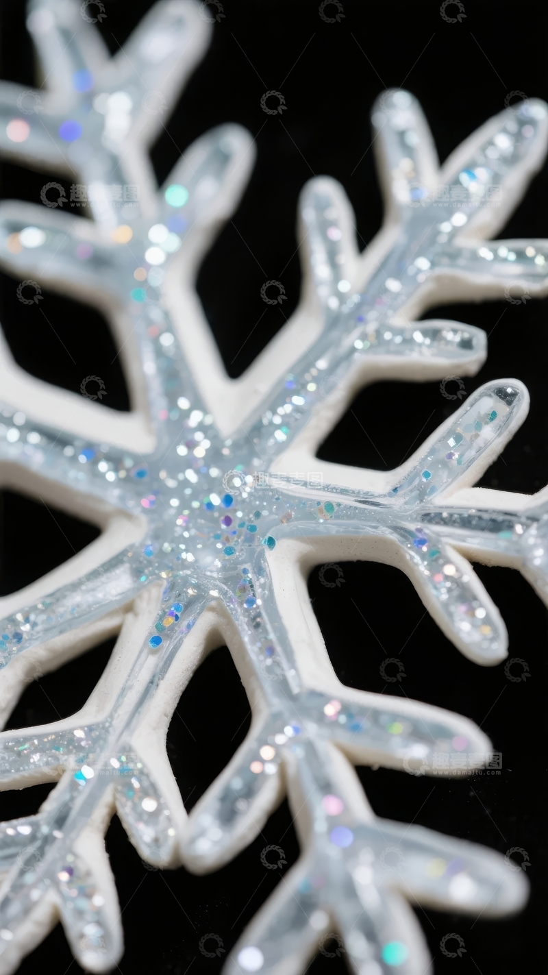 高清大图下载【趣麦麦图】闪耀雪花特写黑色背景下的精致纹理