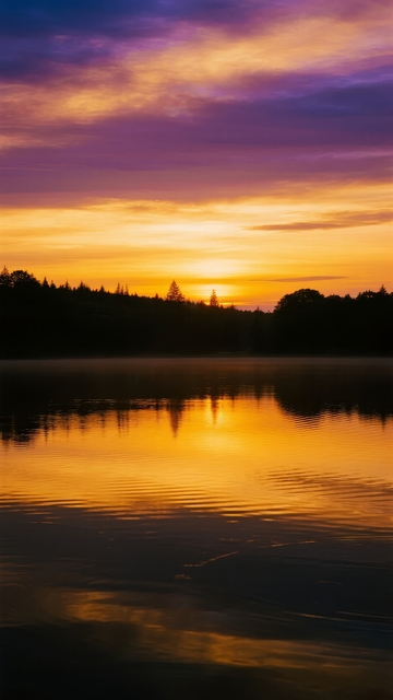 日落时分湖面平静水面倒映绚丽天空