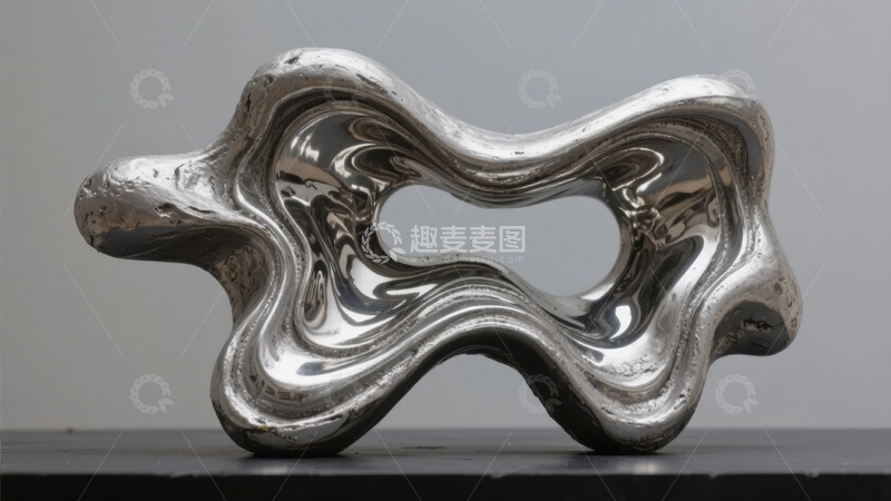 高清大图下载【趣麦麦图】一件具有波浪形孔洞的金属质感抽象雕塑