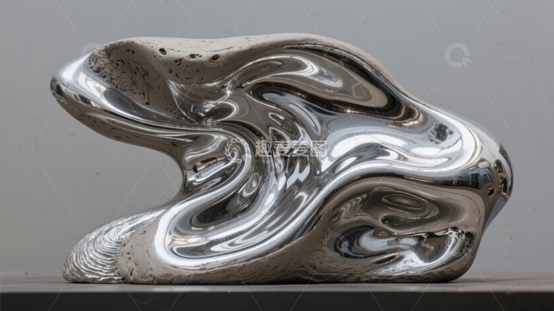 高清大图下载【趣麦麦图】金属质感雕塑展现流动波纹形态