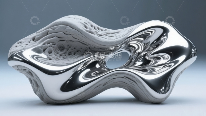 高清大图下载【趣麦麦图】流线型金属质感雕塑艺术品