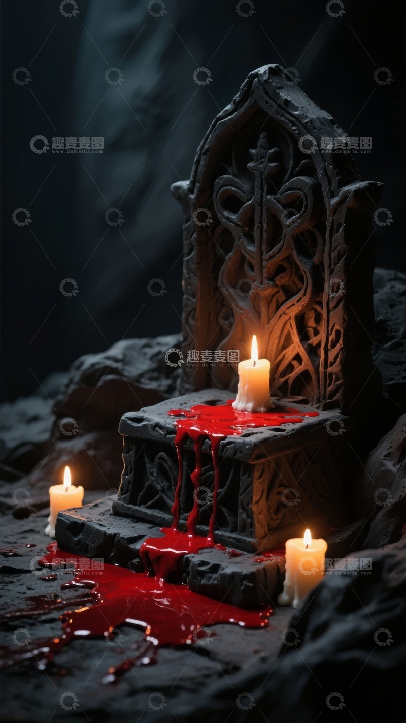 高清大图下载【趣麦麦图】烛光映照下的血迹斑斑的神秘祭坛