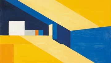 抽象几何艺术画以蓝色和黄色为主色调