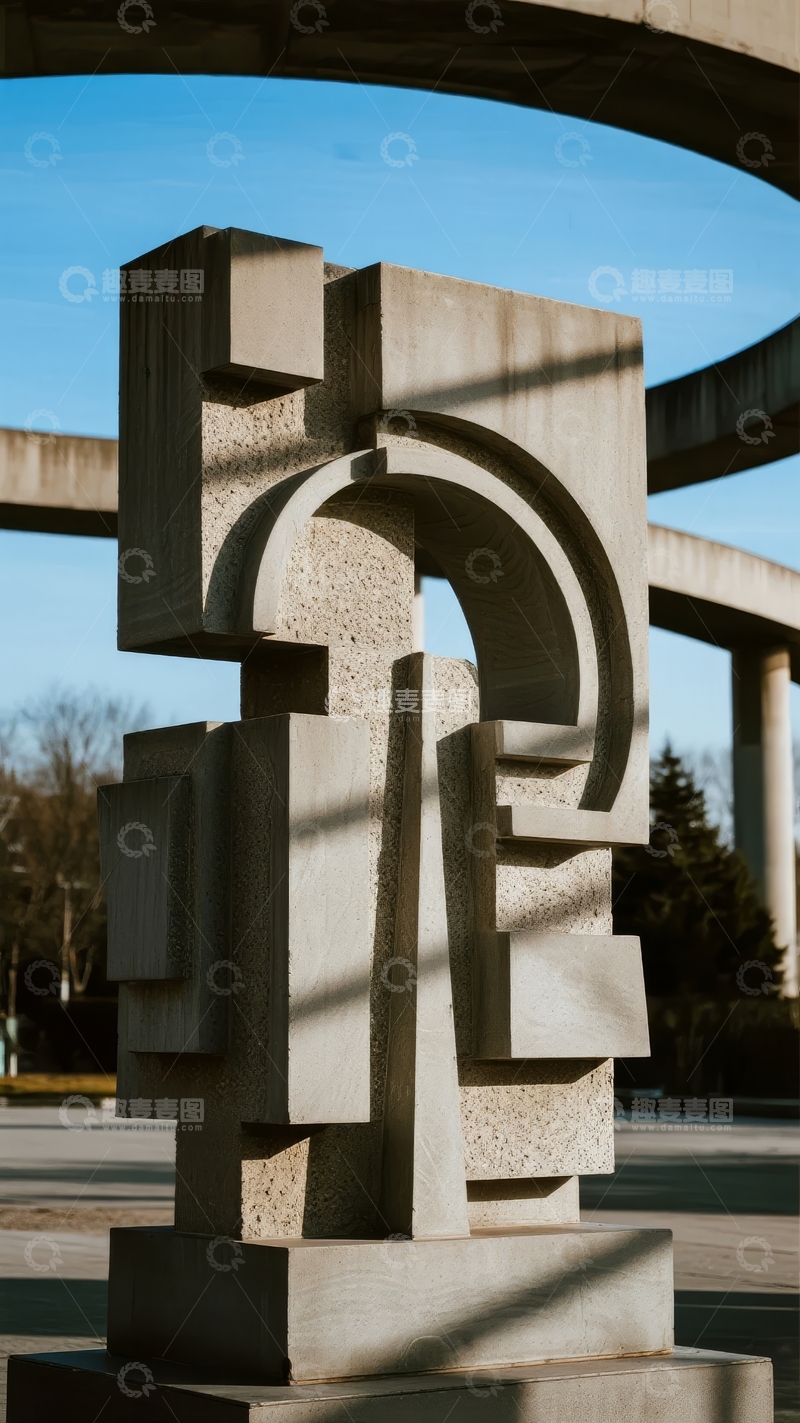高清大图下载【趣麦麦图】现代抽象雕塑在桥梁下的光影艺术