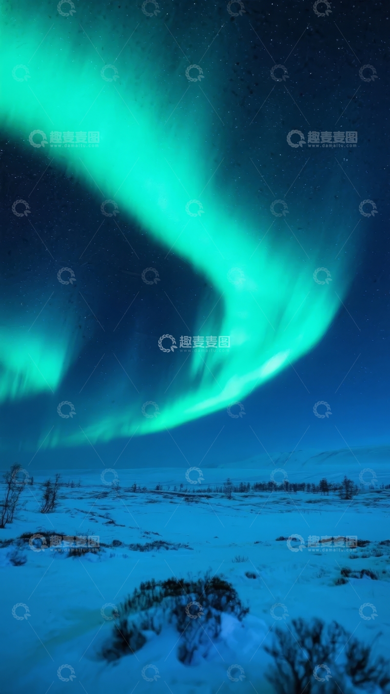 高清大图下载【趣麦麦图】极光在雪地夜空下的壮丽景象