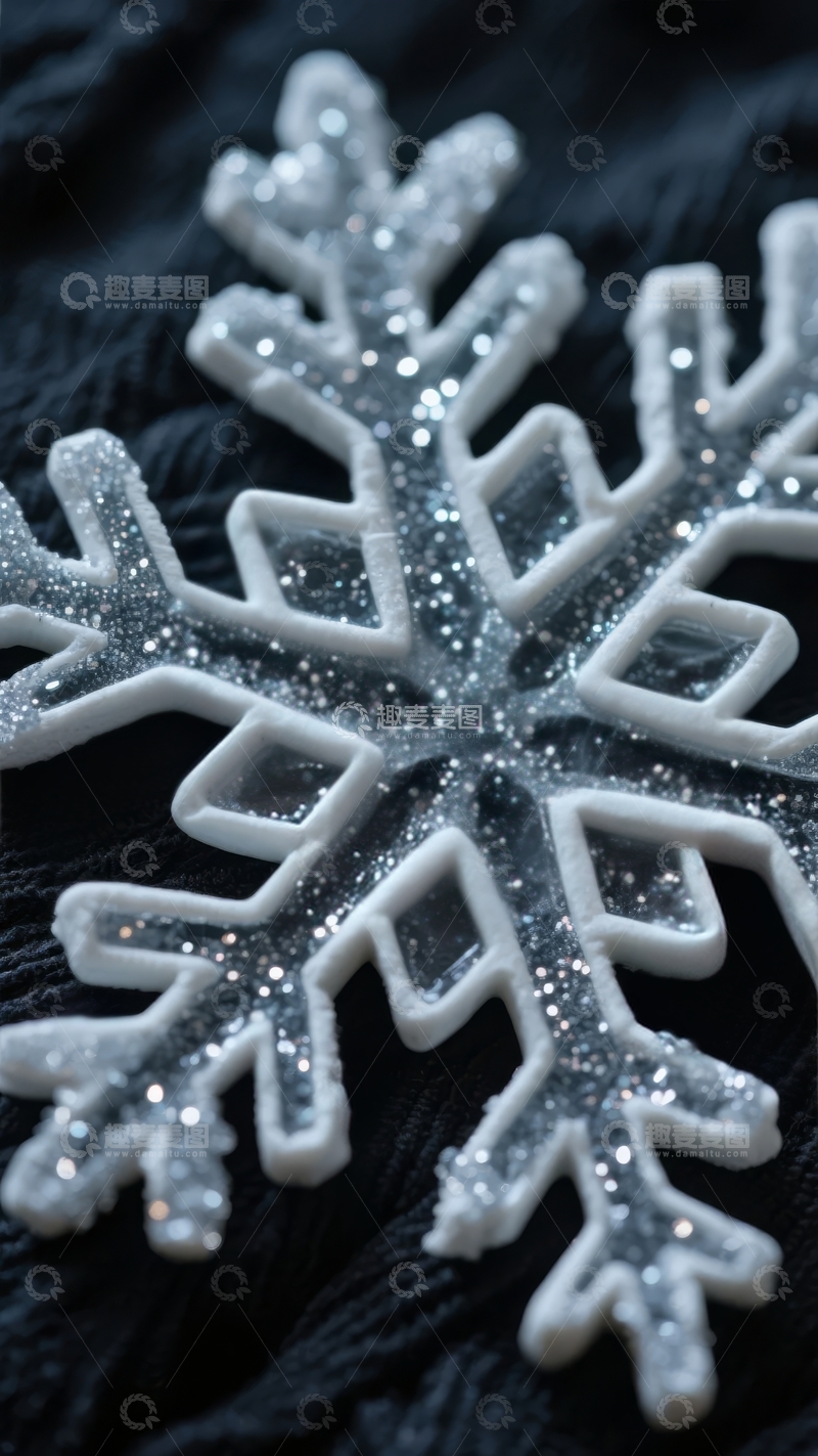 高清大图下载【趣麦麦图】白色雪花装饰特写背景为深色针织物
