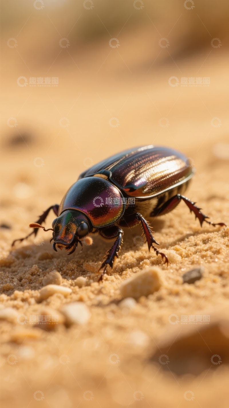 高清大图下载【趣麦麦图】一只甲虫在沙地上爬行的特写镜头