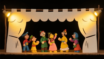 木偶舞台表演童话人物场景