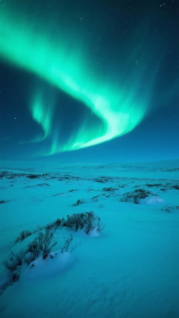 极光在雪地夜空中的壮丽景象