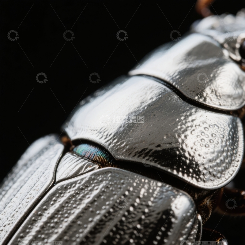 高清大图下载【趣麦麦图】银色甲虫特写展示其光滑纹理与蓝色眼点