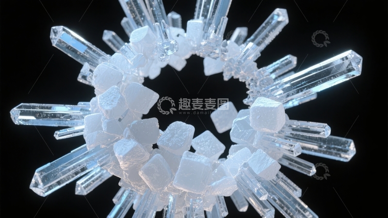 高清大图下载【趣麦麦图】透明晶体构成的环形结构在黑暗背景中闪耀