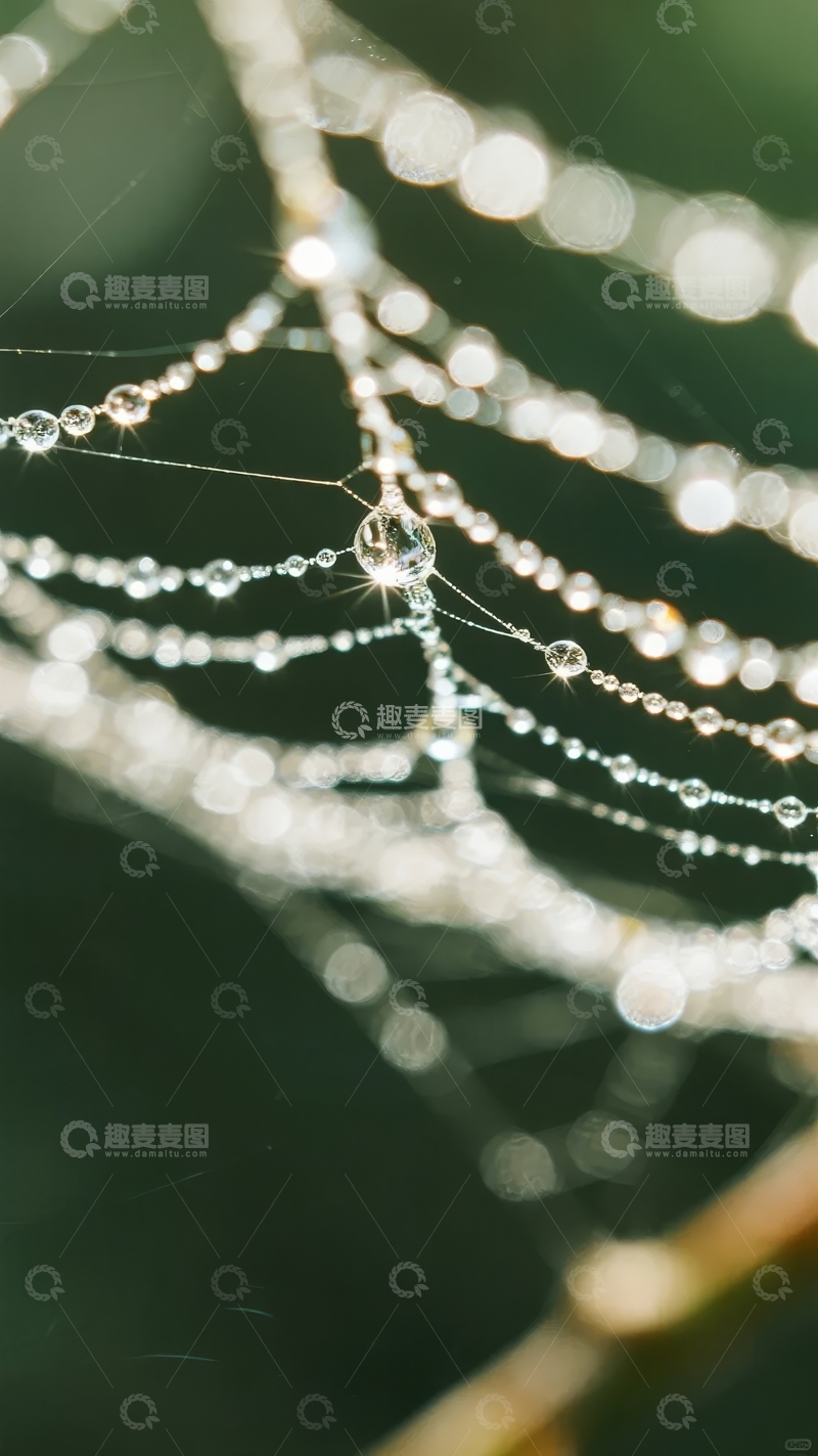 高清大图下载【趣麦麦图】清晨露珠点缀的精致蜘蛛网