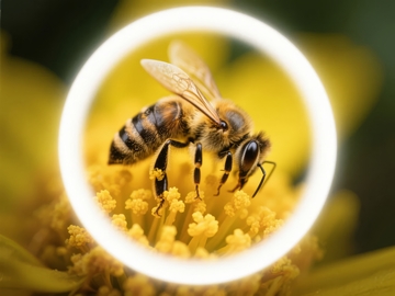 蜜蜂在黄色花朵上采集花蜜的特写镜头