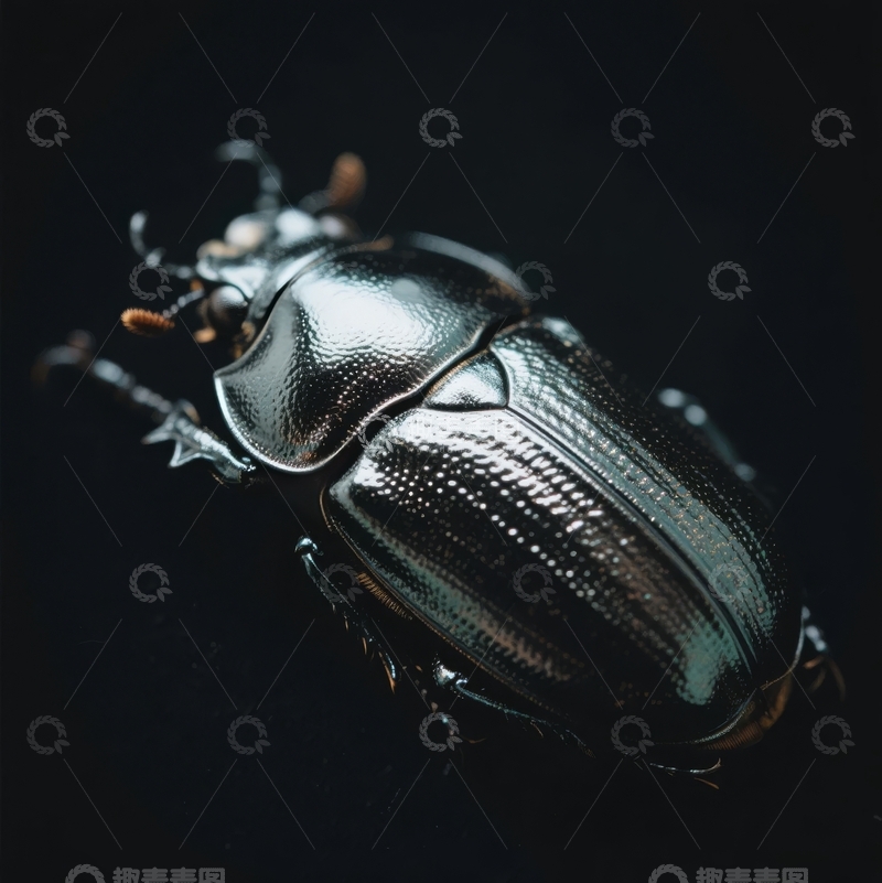 高清大图下载【趣麦麦图】黑色背景下的金属光泽甲虫特写