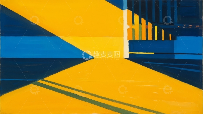 高清大图下载【趣麦麦图】一幅以黄色和蓝色为主色调的抽象几何艺术画