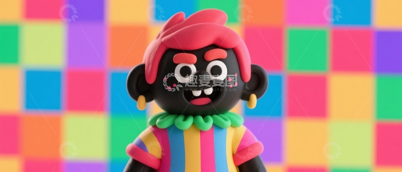 高清大图下载【趣麦麦图】色彩斑斓背景前的卡通玩偶形象