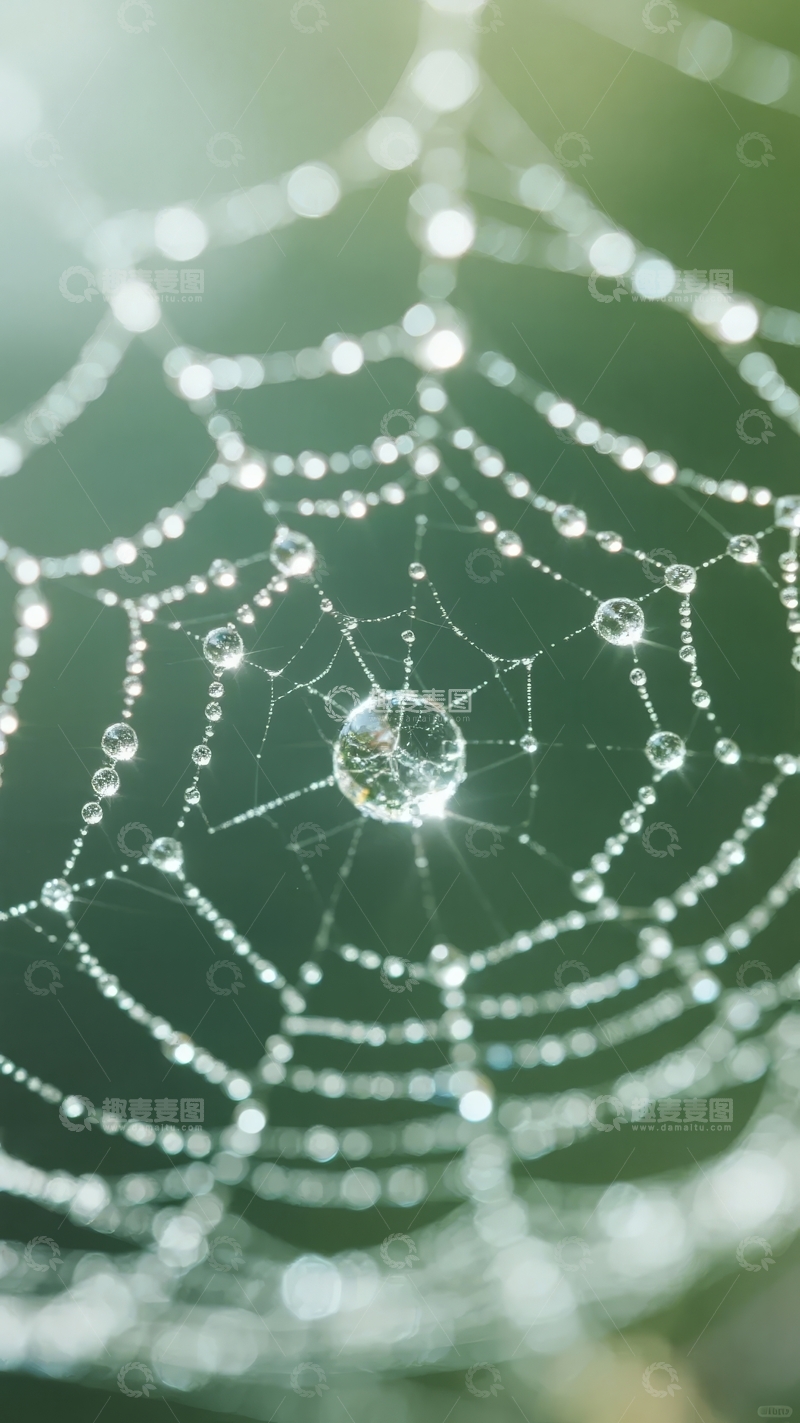 高清大图下载【趣麦麦图】清晨露珠点缀的精致蜘蛛网特写