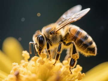 蜜蜂在黄色花朵上采集花蜜的特写镜头
