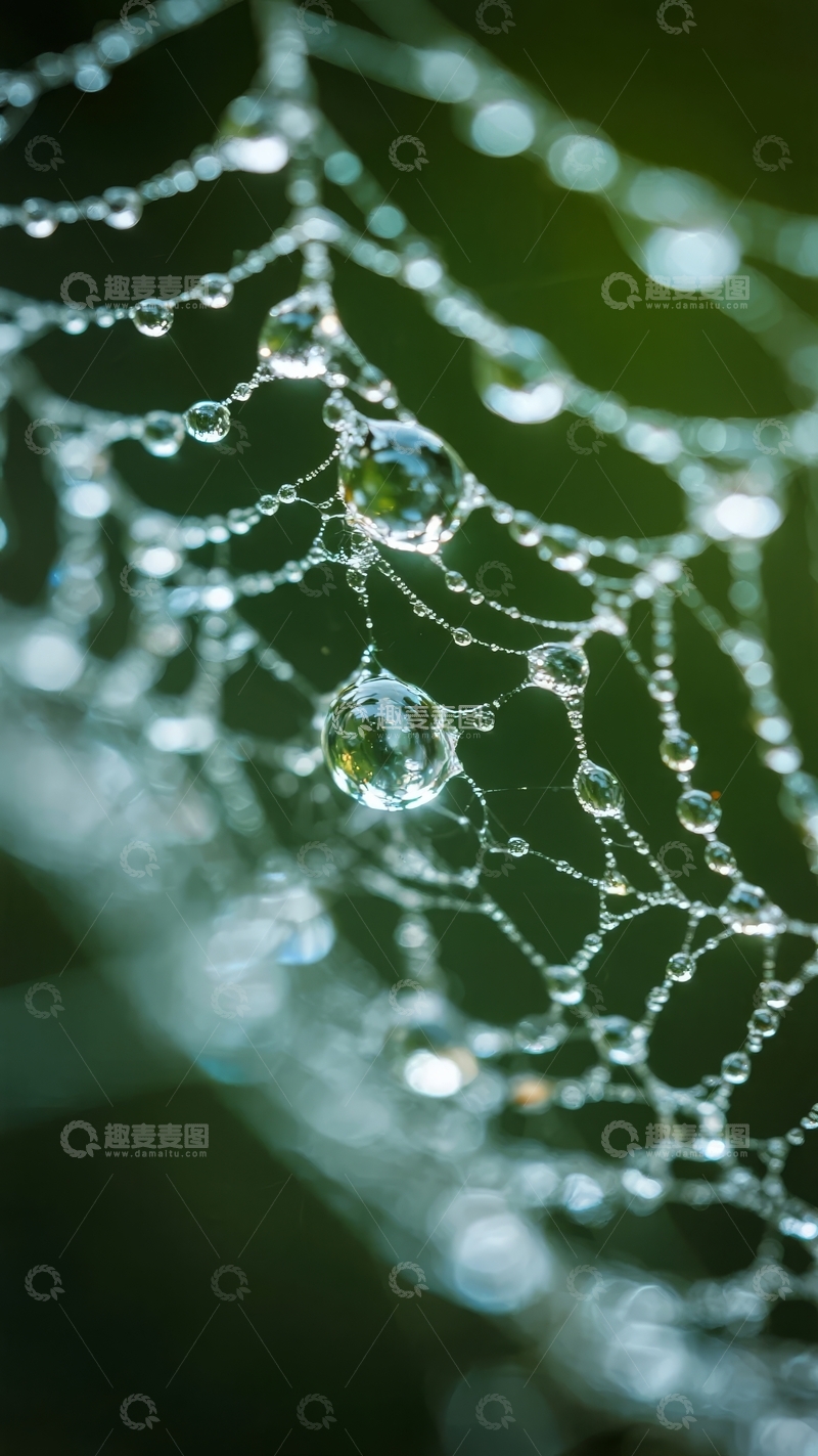 高清大图下载【趣麦麦图】清晨露珠点缀精致蜘蛛网