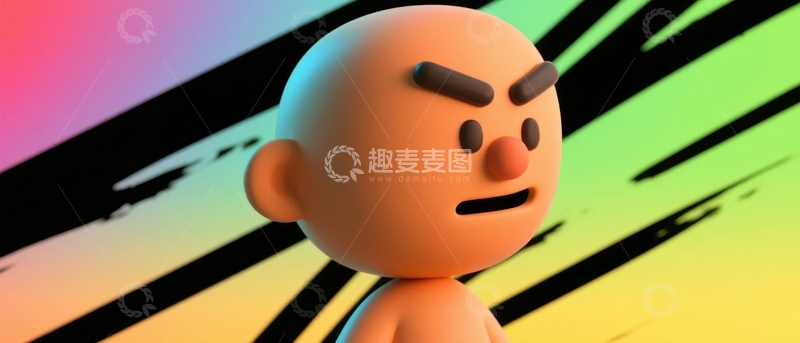 高清大图下载【趣麦麦图】卡通人物表情严肃背景色彩斑斓