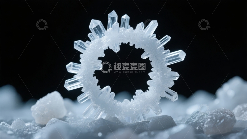 高清大图下载【趣麦麦图】晶莹剔透的晶体环在黑暗背景中闪耀