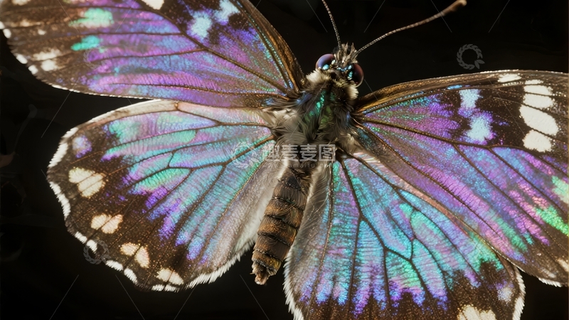 高清大图下载【趣麦麦图】色彩斑斓的蝴蝶翅膀特写展示精致纹理与光影效果