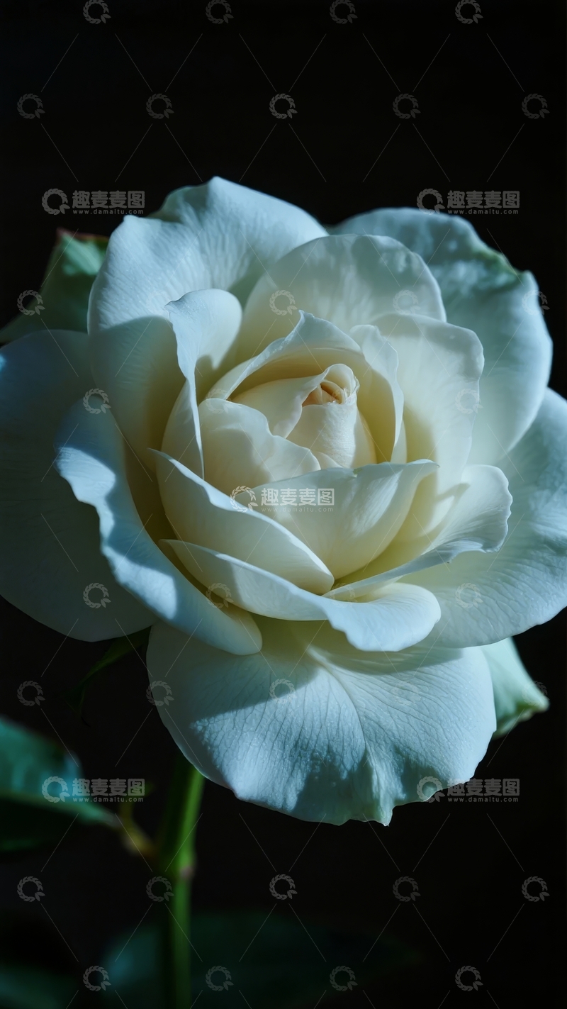 高清大图下载【趣麦麦图】一朵在黑暗背景中绽放的白色玫瑰花