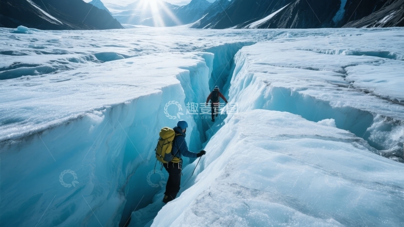 高清大图下载【趣麦麦图】-探险者在冰川裂缝中穿行