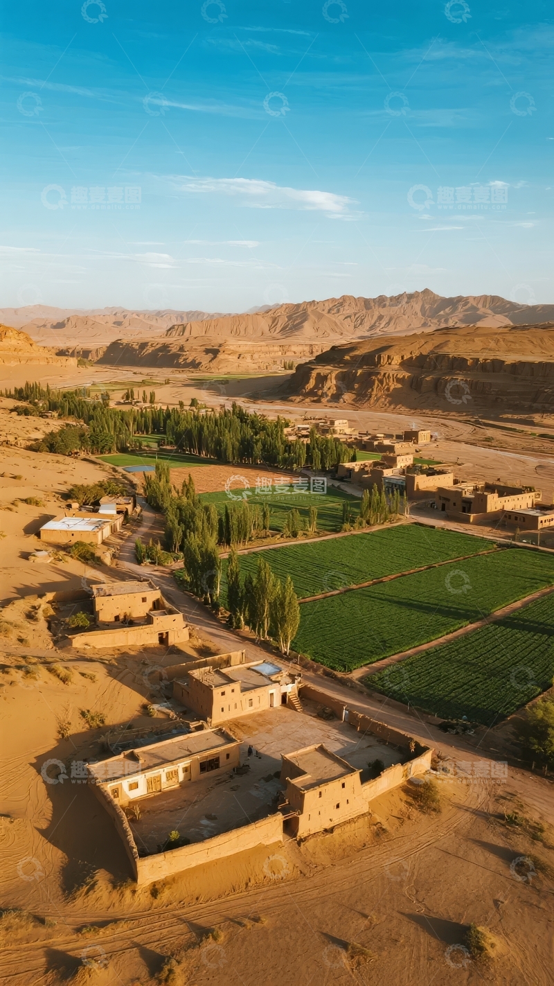 高清大图下载【趣麦麦图】乡村田园风光航拍日落时分的宁静村落