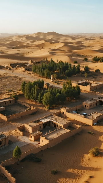 沙漠绿洲中的传统村落与连绵沙丘
