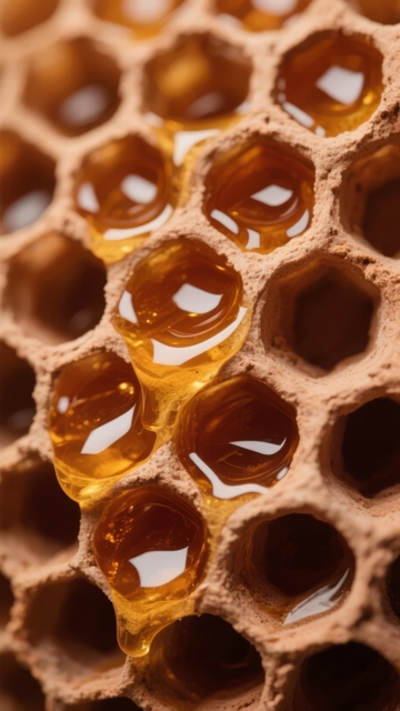 蜂巢中金黄色蜂蜜的特写镜头