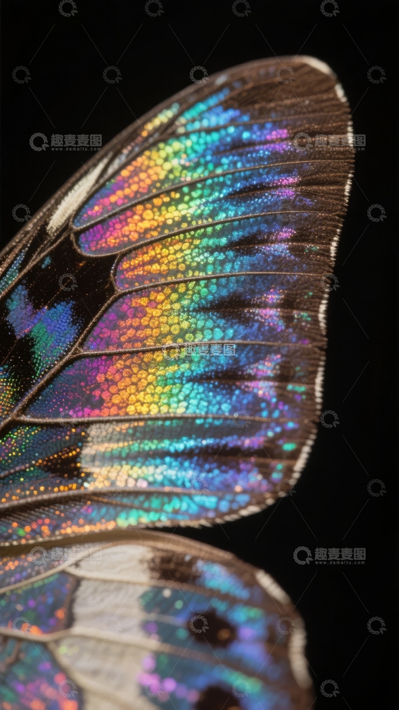 高清大图下载【趣麦麦图】蝴蝶翅膀特写展现绚丽彩虹色彩与精致纹理