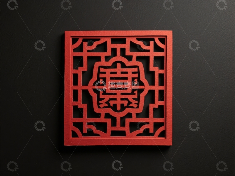 高清大图下载【趣麦麦图】-红色镂空几何图案装饰品置于黑色背景之上