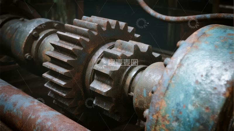 高清大图下载【趣麦麦图】生锈齿轮机械特写展示工业设备细节