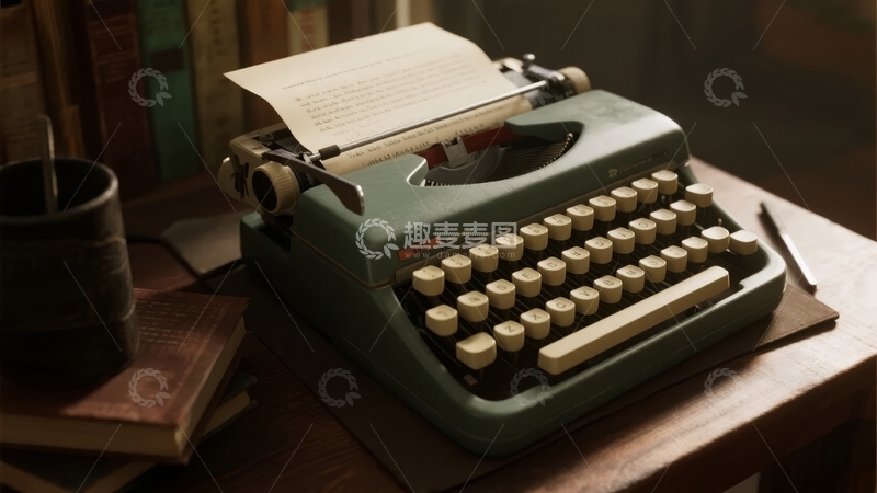 高清大图下载【趣麦麦图】复古打字机置于木质桌面上