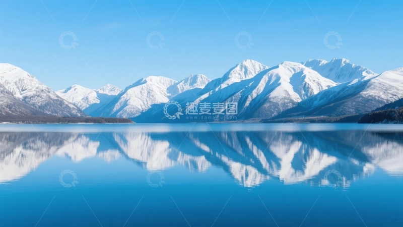 高清大图下载【趣麦麦图】雪山倒映在平静湖面上的壮丽自然景观