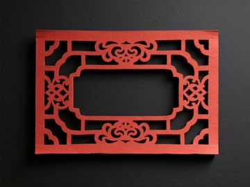红色镂空雕花窗格设计图案