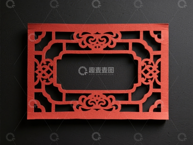 高清大图下载【趣麦麦图】-红色镂空雕花窗格设计图案