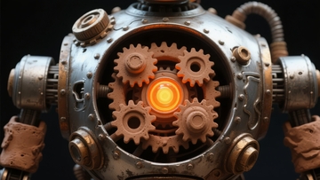 机械装置中心齿轮发光复古风格