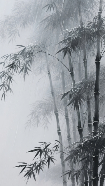 雾气缭绕中的竹林静谧景象